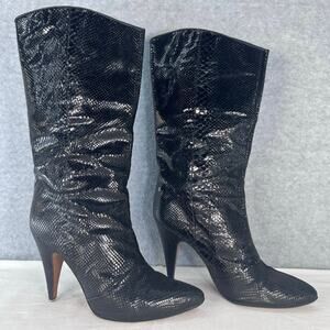 Vintage Biondini Women's sz 8.5 (EU 38.5) Black Snakeskin Heel Boots Italy Rare